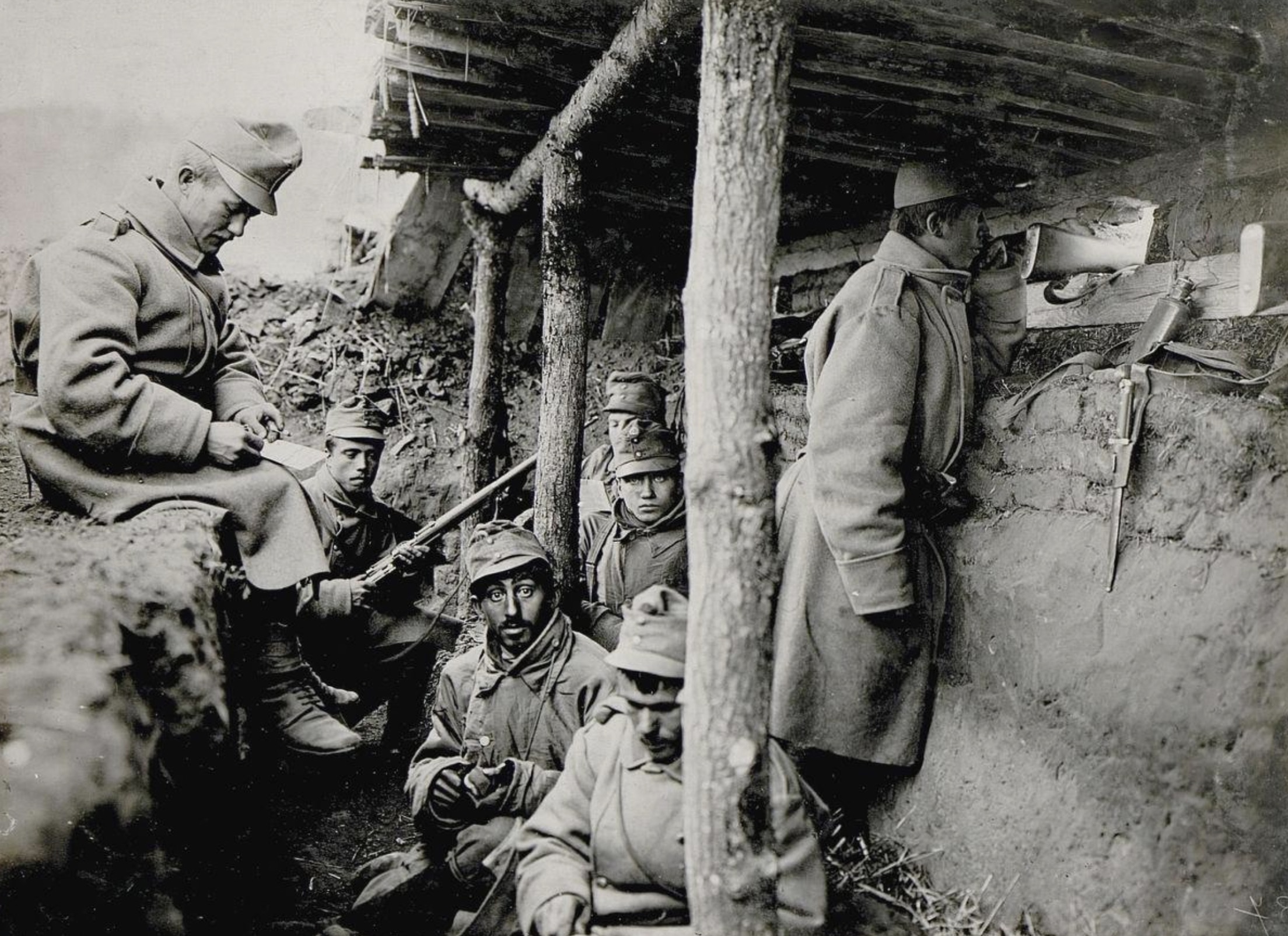Photo of Austro-Hungarian soldiers in a trench on the Eastern Front during WW1. 